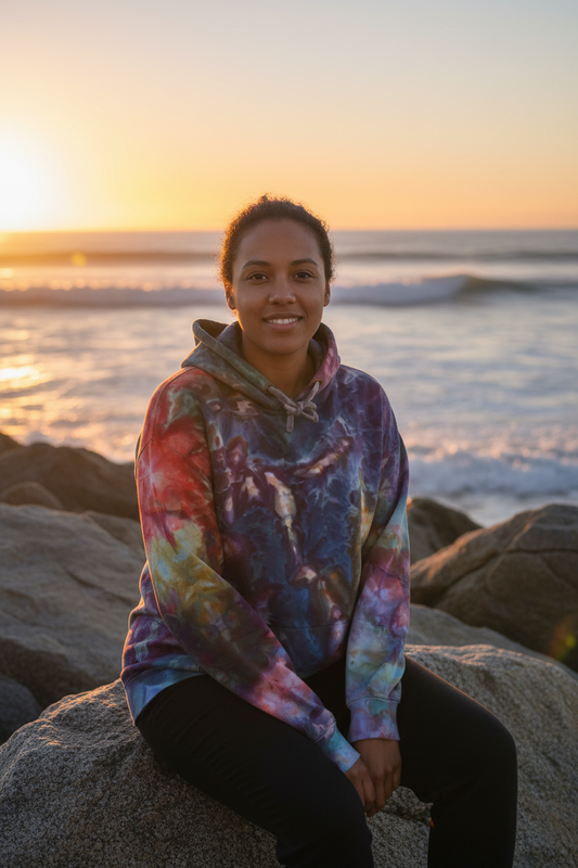 Galaxy hoodie - beach sunset rocks