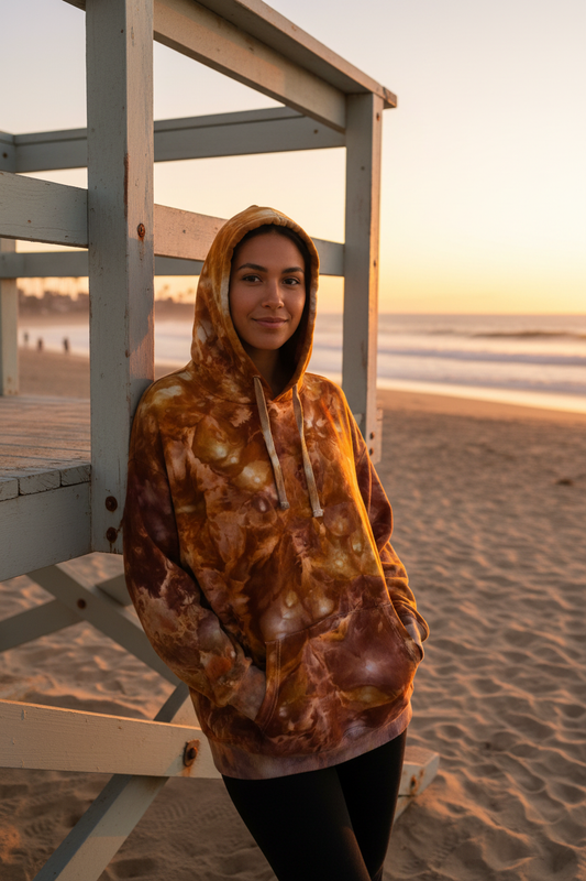 Golden hour hoodie - beach sunset lifeguard tower