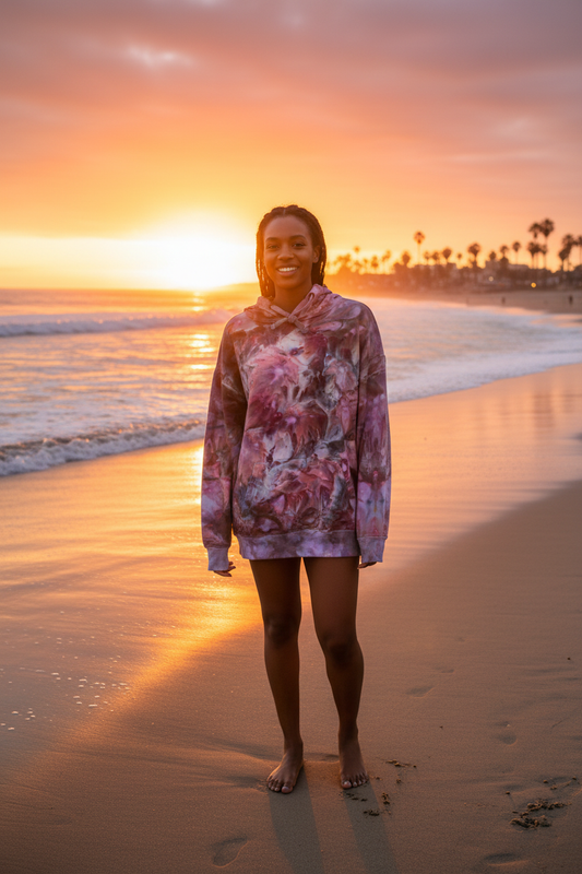 Pink purple grey hoodie - beach sunset