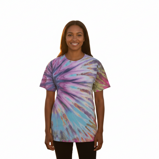 Purple fan fold t-shirt on white background