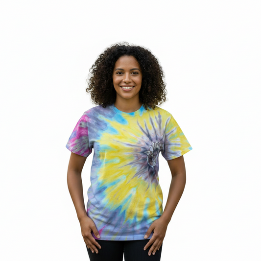 Tie-dye t-shirt on white background